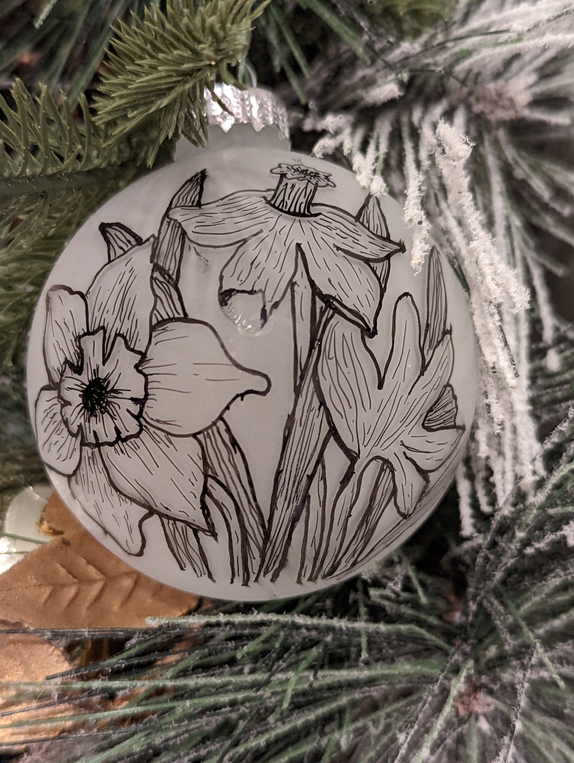 Hand Painted Floral Ornament, Floral Ornament, Black Christmas