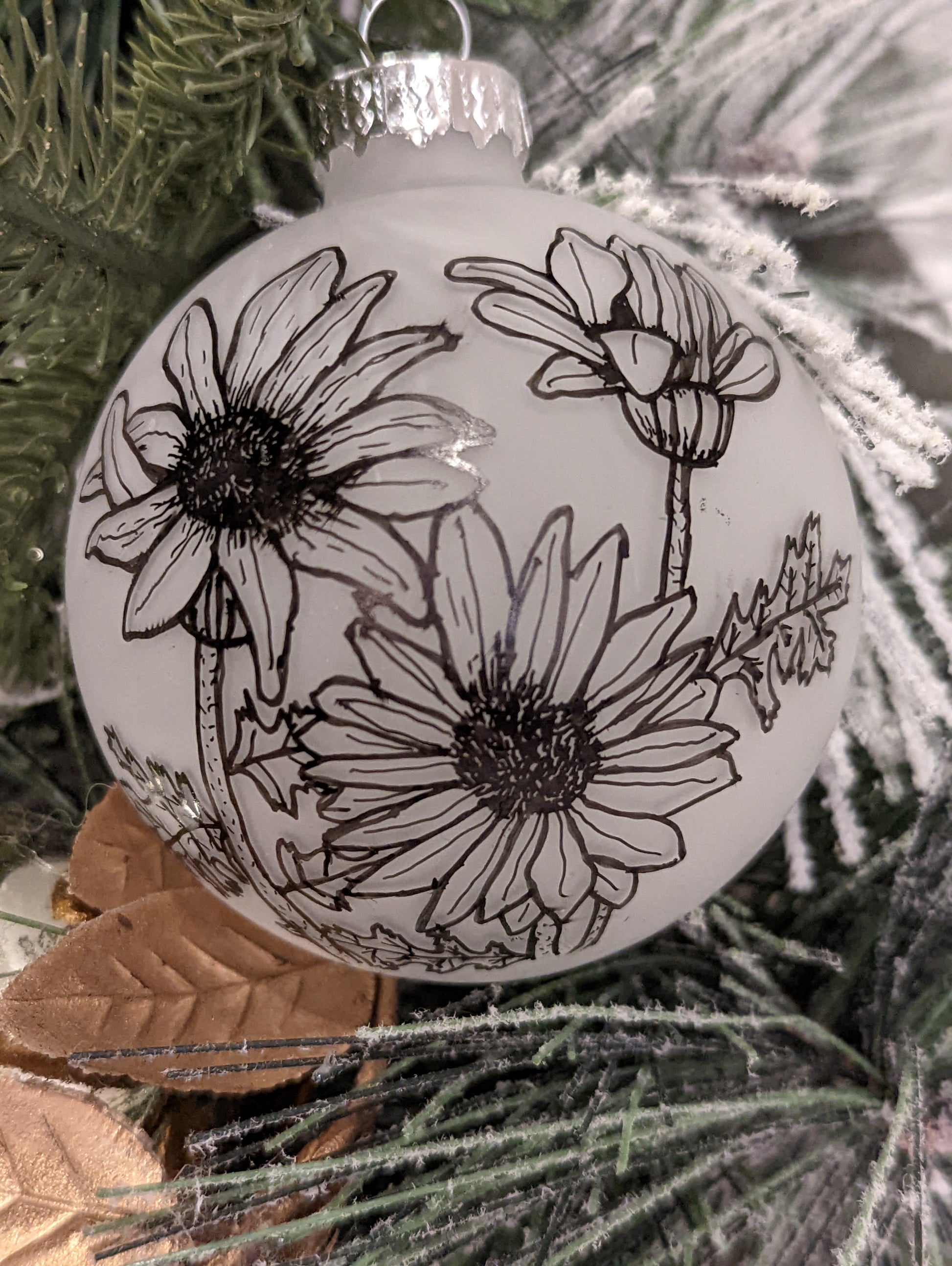 Hand Painted Floral Ornament, Floral Ornament, Black Christmas Ornaments,  Hand Painted Ornaments, Painted Christmas Ornaments, Florals 